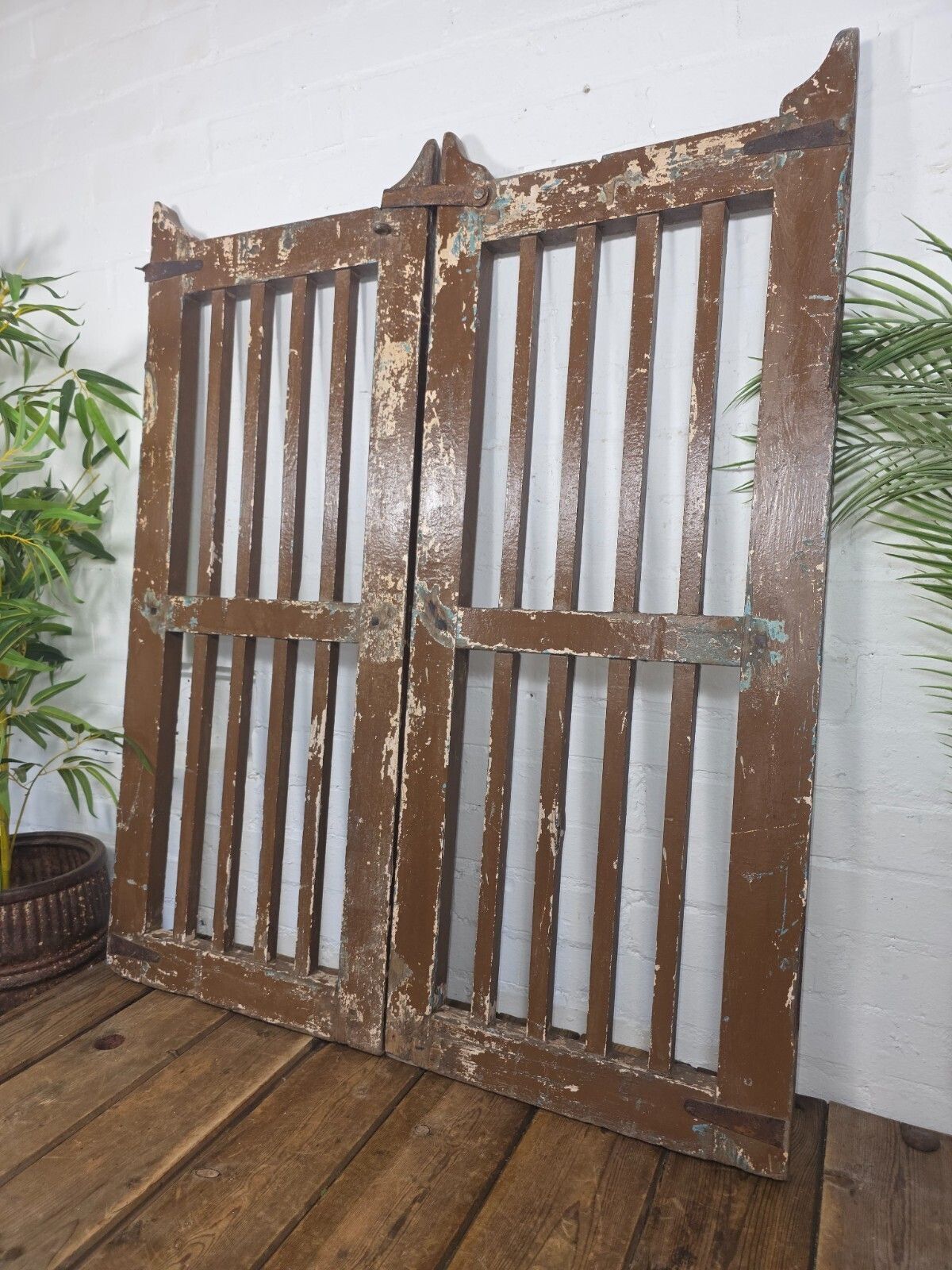 Old Pair Vintage Reclaimed Indian Wooden Iron Saloon Doors Shutters Garden Gates photo furniture