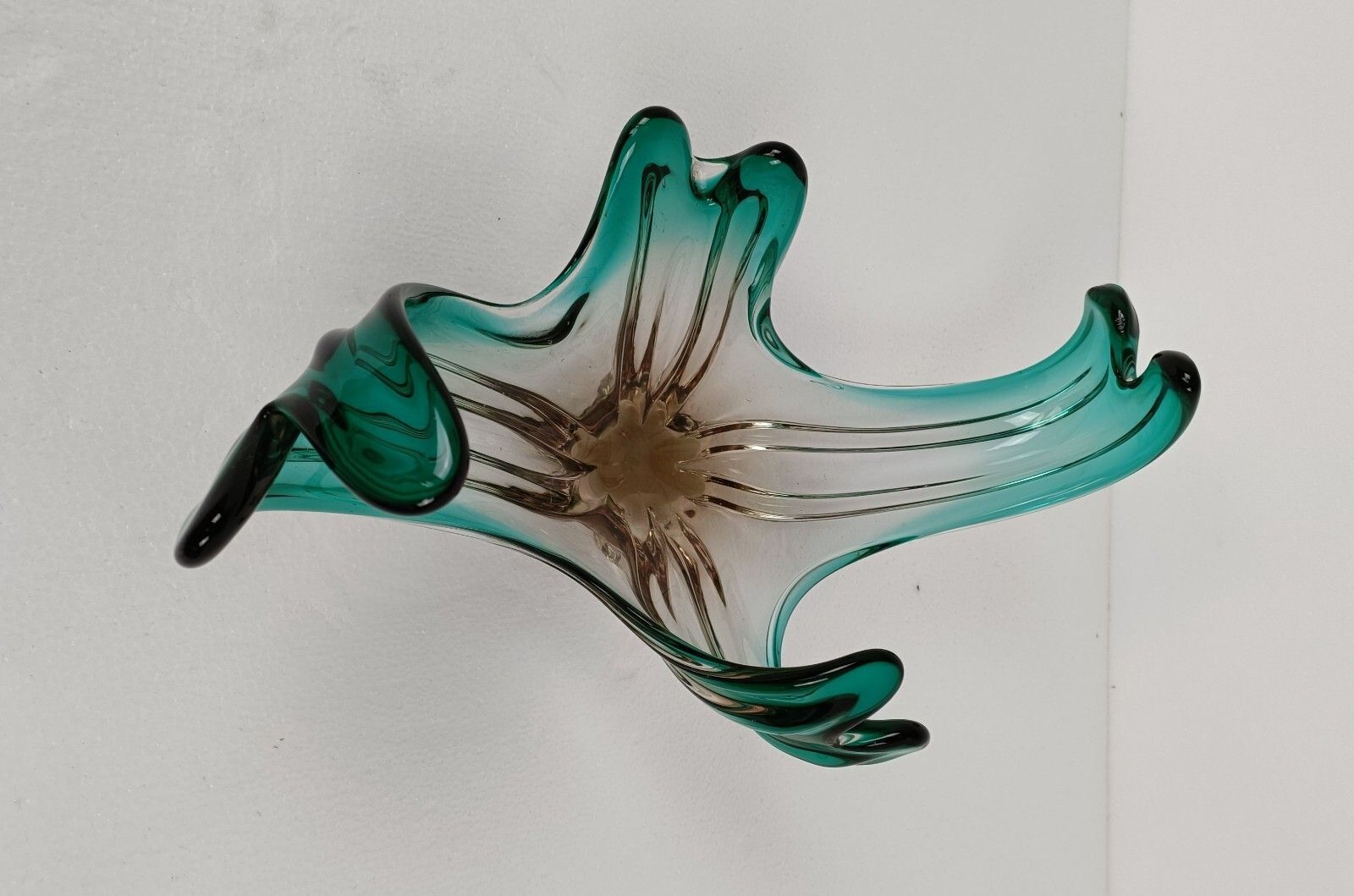 Gorgeous Bowl Dish Centerpiece Brown Green Art Glass Murano Italy Vintage photo buy