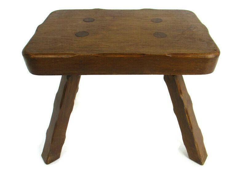 Funky Hand Carved Wood  Milking Stool Pedestal Table Pedestal Barn Style Antique