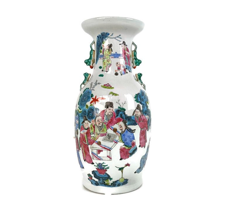 Family Rose  Chinese Vase Vintage  Hand Painted Board Games In The Garden Chic P