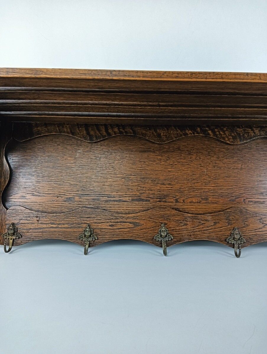 Antique Carved Wooden Wood Coat Hat Rack Kitchen Hallway Storage Beautiful photo Furniture