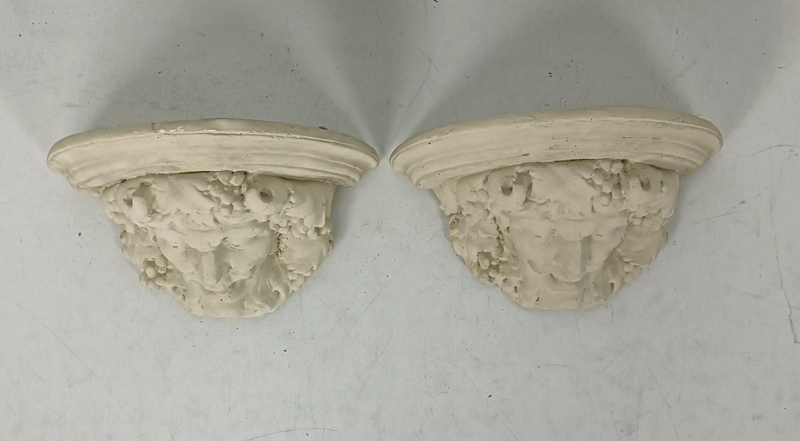 Vintage Pair Of Wall Consoles Shelfs Corbels Plaster Bacchus Dionysus Rare photo 323.0