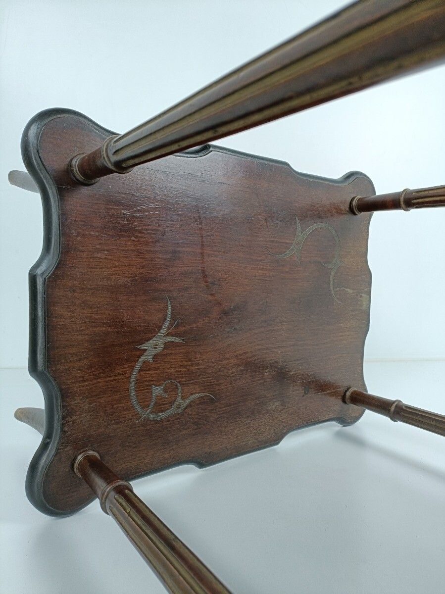 photo for sale Two Tier Antique Side Occasional Table Carved Wooden Top Barn Farmhouse Style