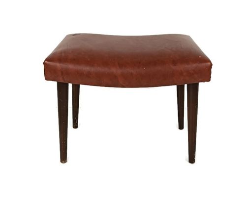 Footstool Ottoman Foot Rest Wooden Legs Fabric Faux Leather Vintage Retro Funky