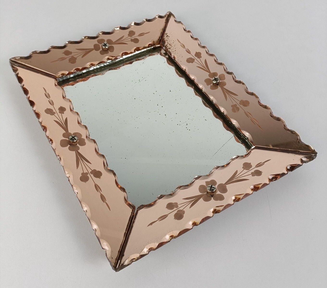 Small Venetian Mirror Ornate Etched Cut To Clear Glass Panels Pink Clear Art Nou photo furniture