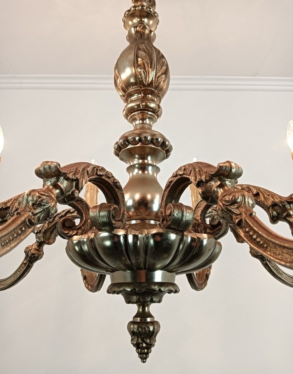 Silver Plated Bronze French Chandelier 8 Lights Arm Gorgeous Vintage Stylish photo buy