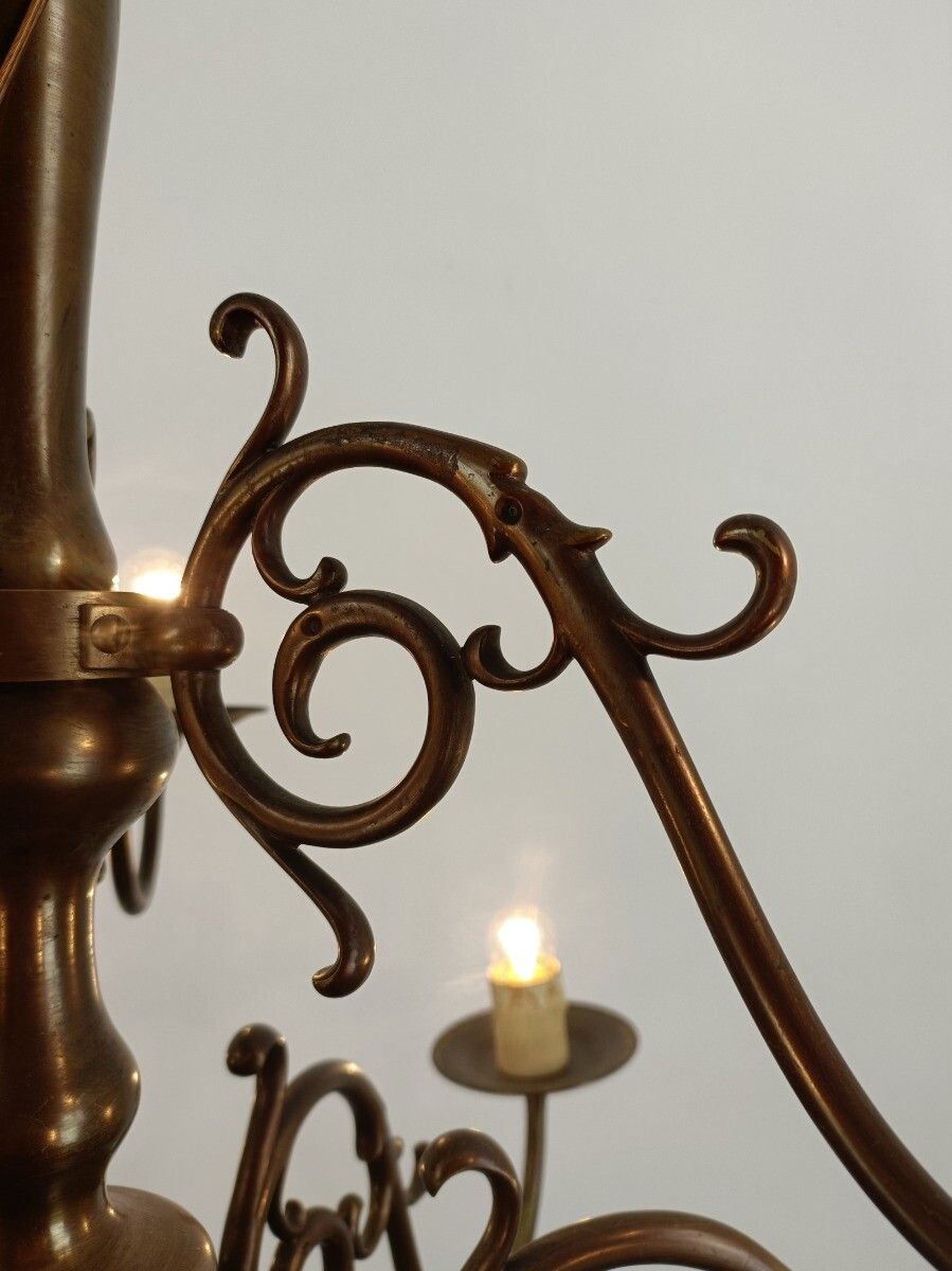 Extremely Rare Dutch Flemish Chandelier Bronze 9 Lights Barn Farmhouse Style Vin photo buy