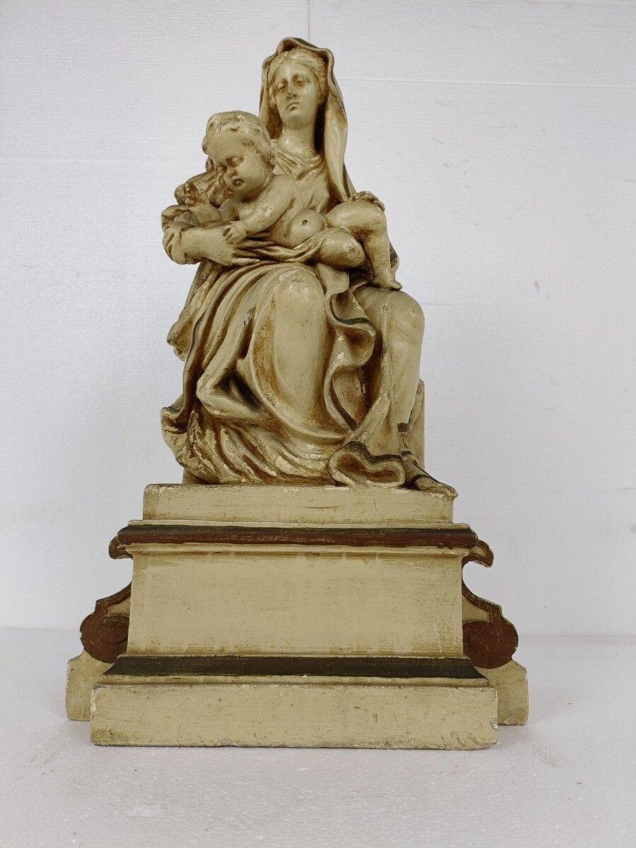 Statue Sitting Our Lady Virgin Mary Infant Sedes Sapientiae Plaster Gorgeous photo vintage