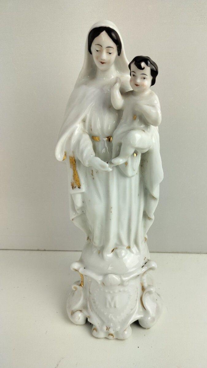Large Antique 1900 Vieux Paris Porcelain Bisque Statue Virgin Mary Madonna With photo for sale