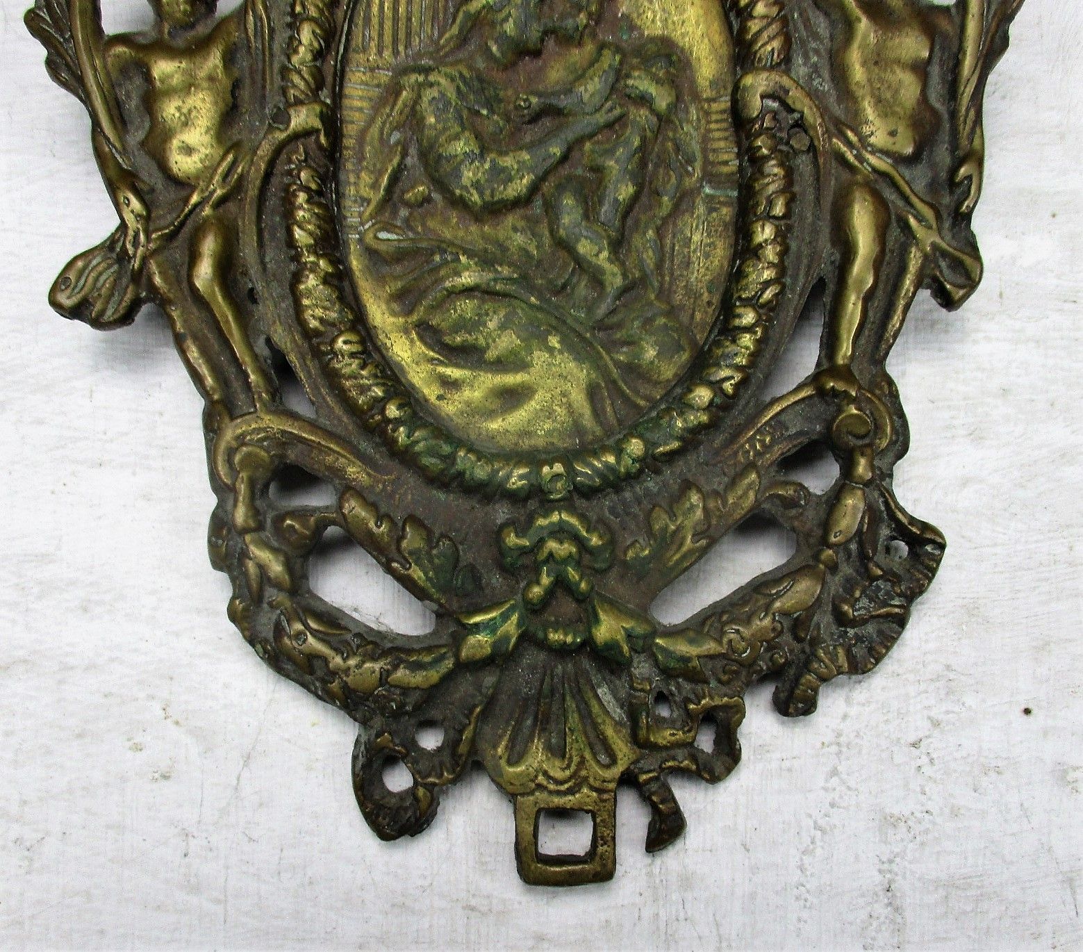 Antique Brass Ornate Plaque Church Virgin Child Angel Collector Wall Hanging Htf photo 185.0