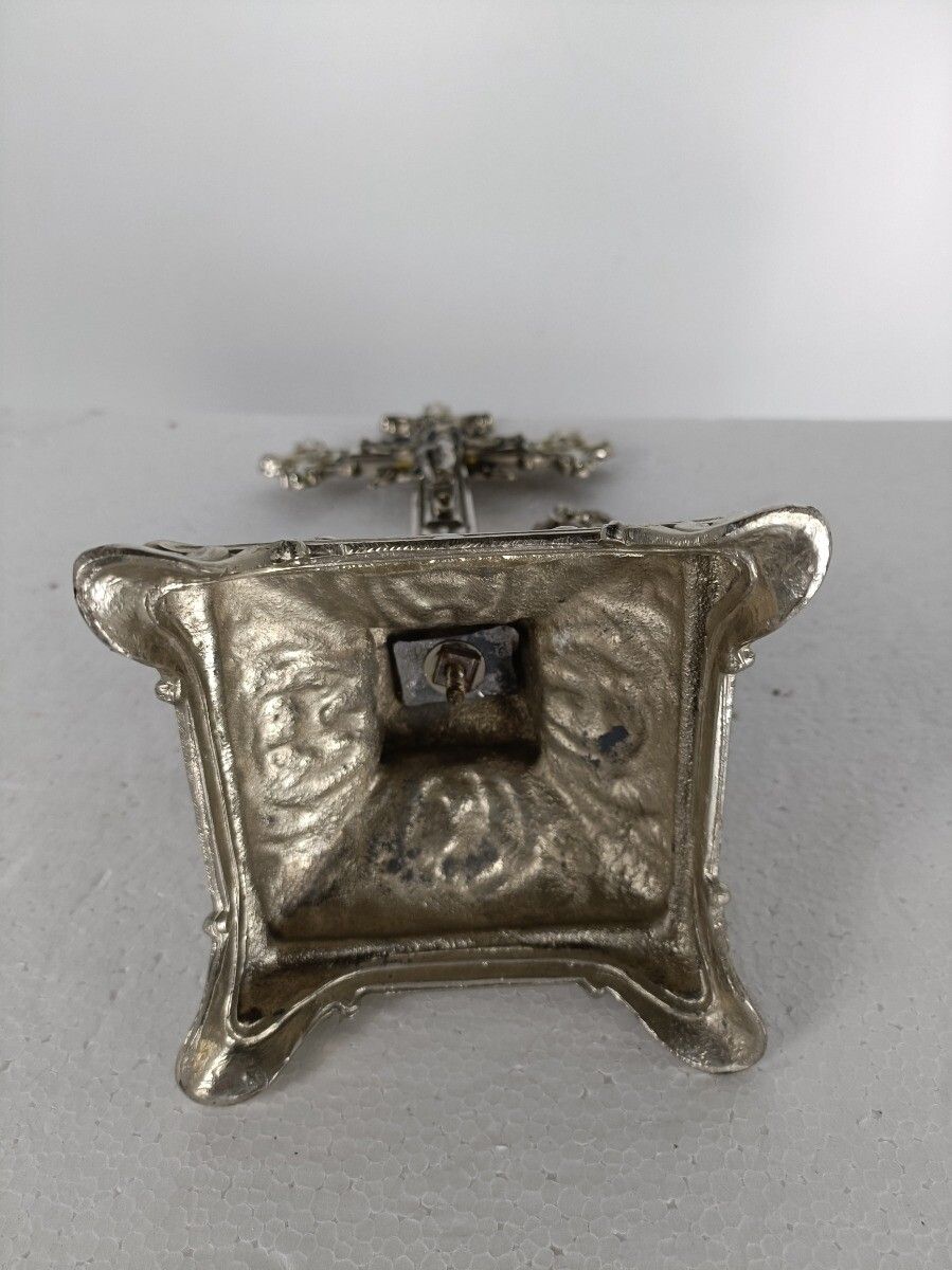 photo furniture Gorgeous Standing Crucifix Silver Plated Calvary Saint John Mary Magdalene Faux