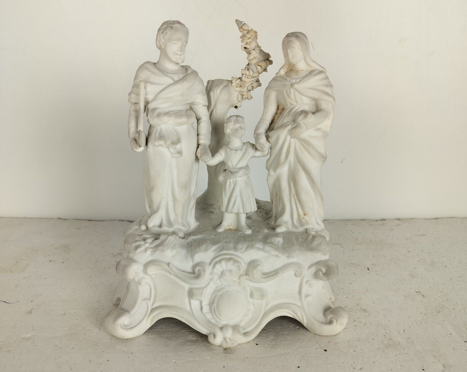 Beautiful Antique Bisque Porcelain Statue Holy Family Virgin Mary Saint Joseph I photo for sale