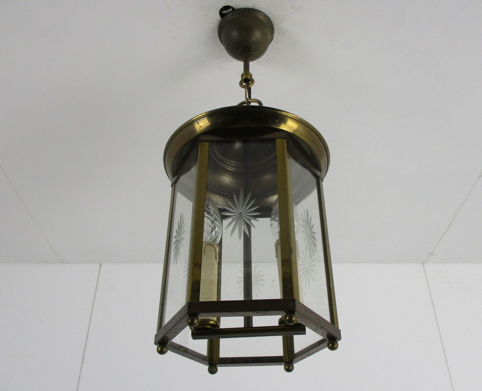 Hall Lamp Chandelier Etched Glass Vintage Hanging Light 2 Lights photo vinterior
