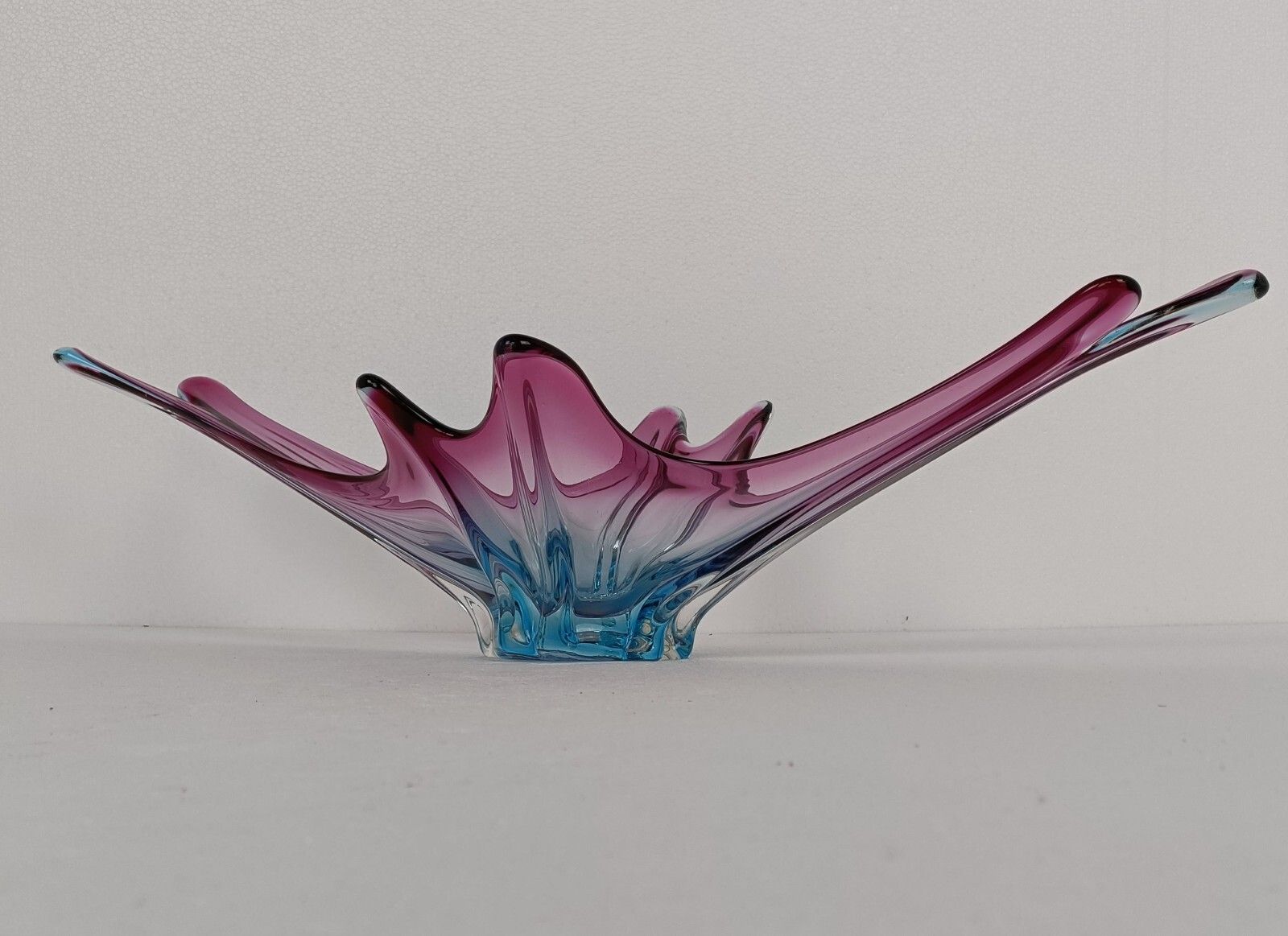 Gorgeous Bowl Dish Centerpiece Blue Cranberry Art Glass Murano Italy Vintage photo for sale