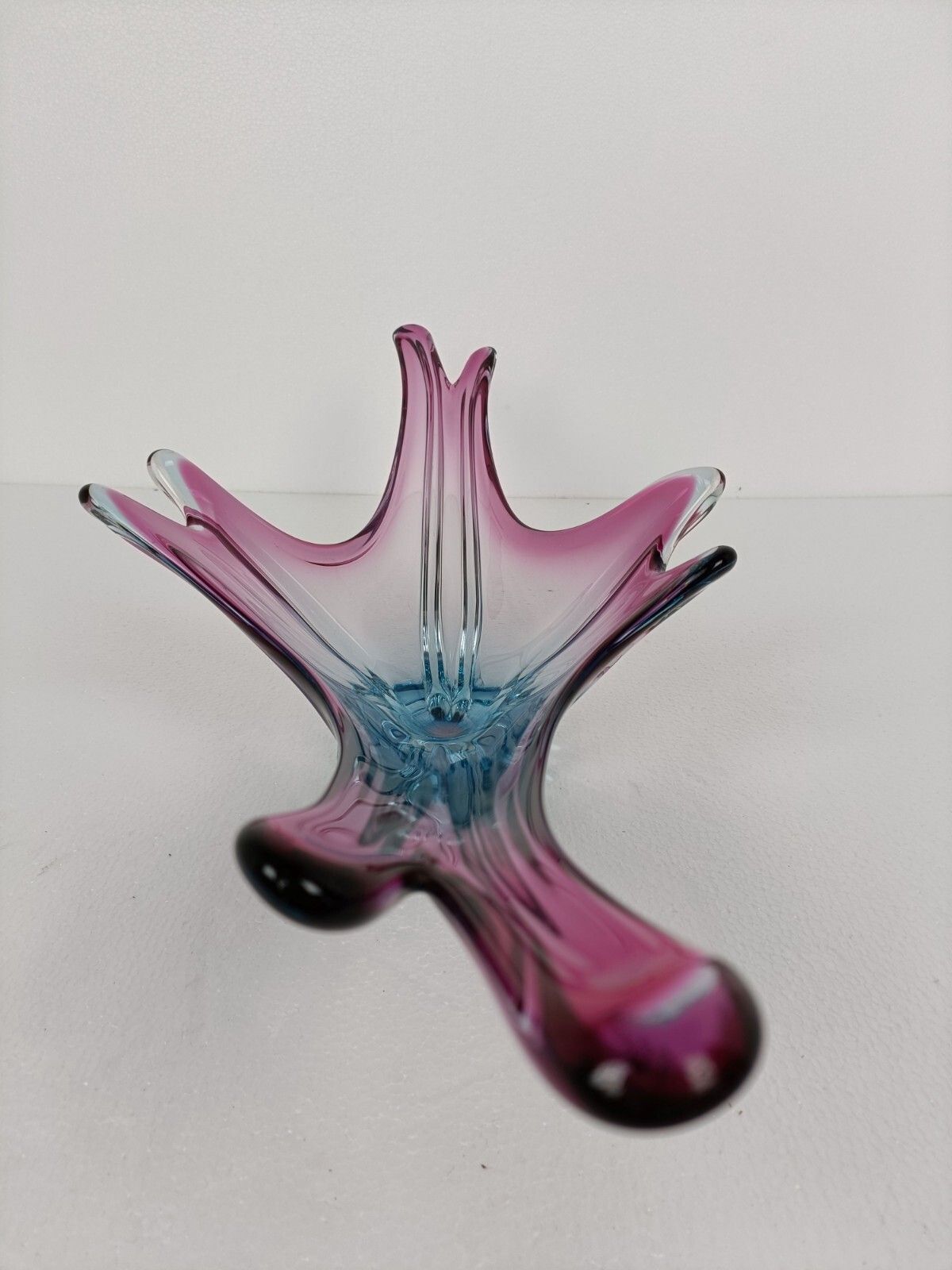 Gorgeous Bowl Dish Centerpiece Blue Cranberry Art Glass Murano Italy Vintage photo vinterior