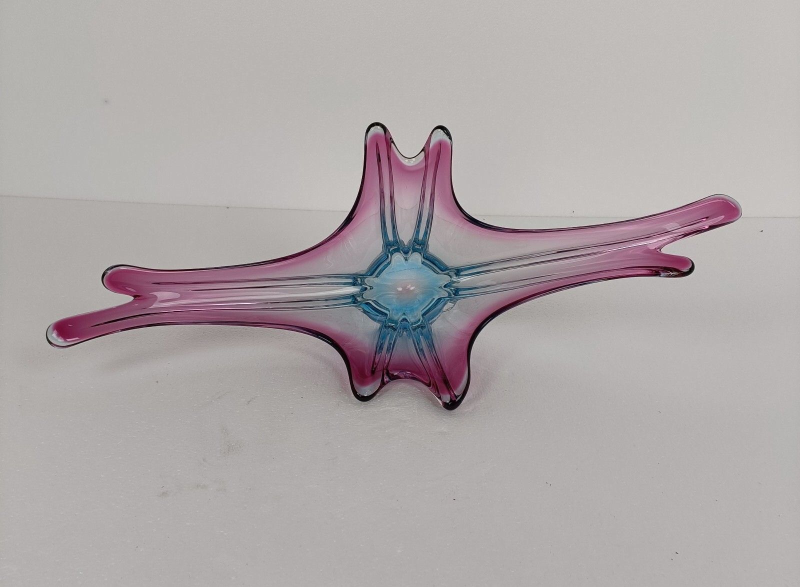 Gorgeous Bowl Dish Centerpiece Blue Cranberry Art Glass Murano Italy Vintage photo buy