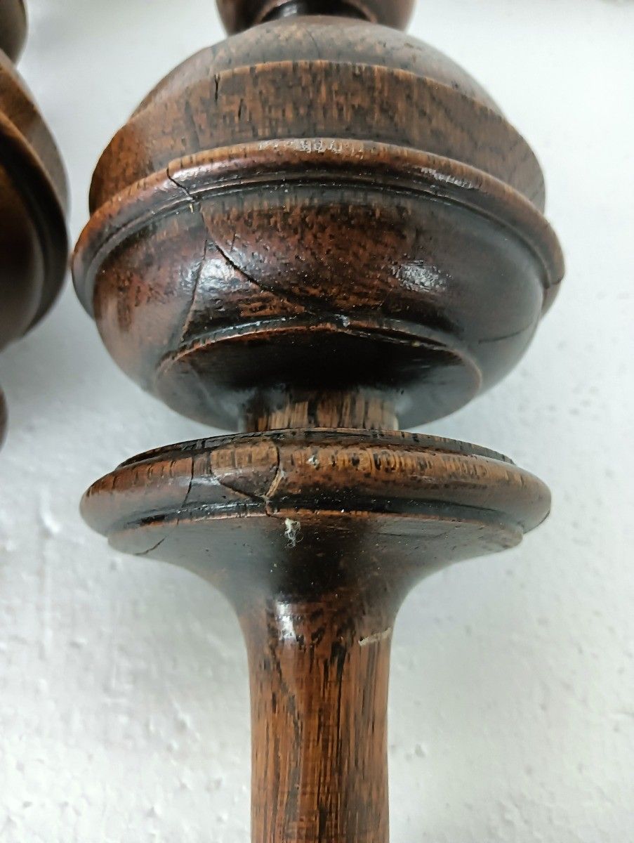 Set Of 2 Reclaimed Carved Wood Large Spindles Balusters Trim Posts Pillar Salv photo 110.0