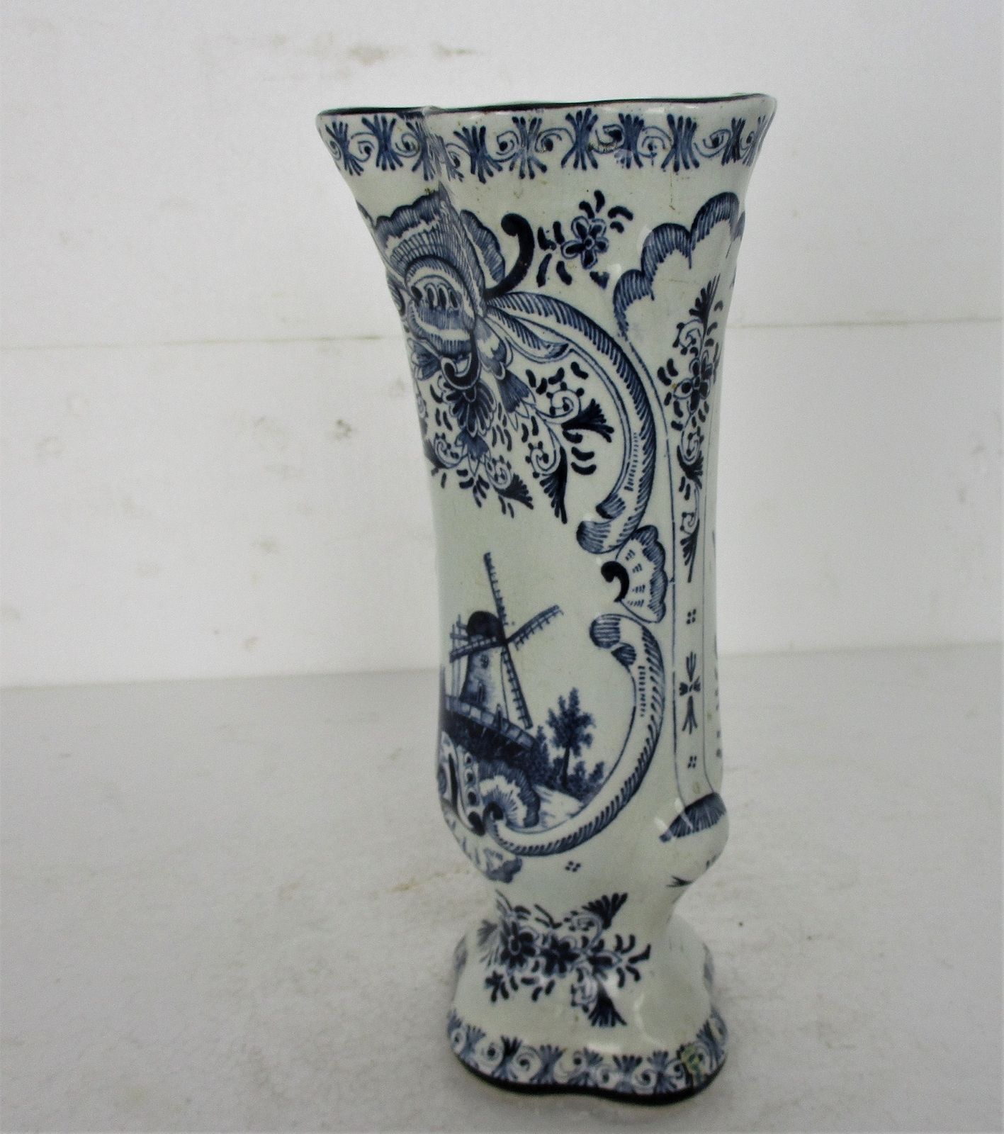 Antique Fazzoletto Vase Delft Holland Blue White Porcelain Marked Hand Painted W photo Home Decor