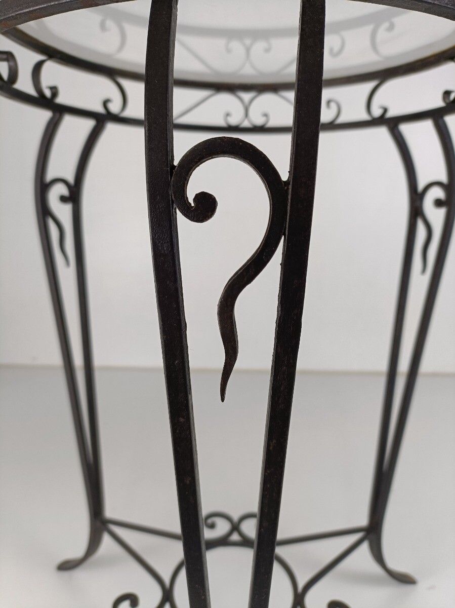 Vintage Wrought Iron Glass Top Side Table Pedestal Plant Stand Bonsai Table Mid photo vintage