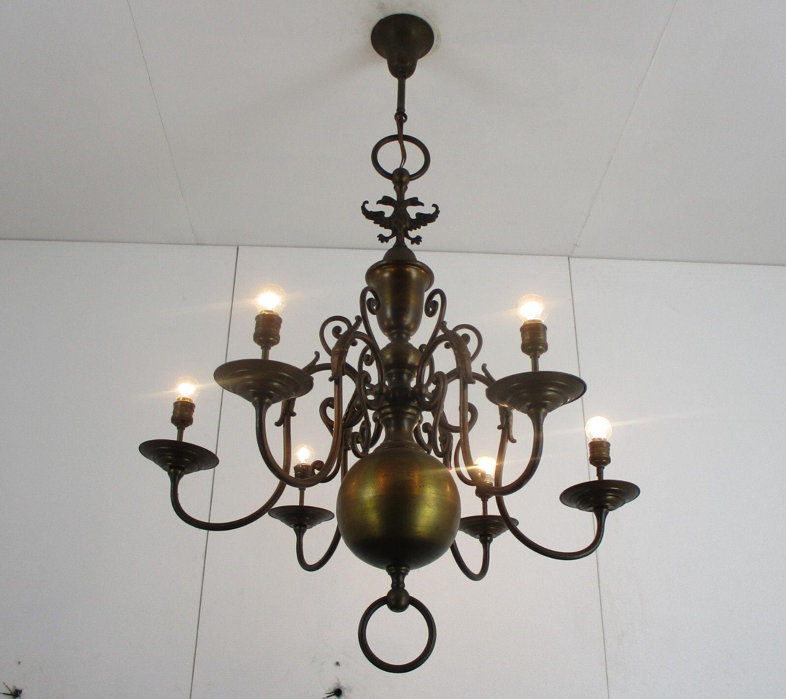 Flemish Dutch Chandelier 6 Arm Lights Brass Eagle Barn Country Style Gorgeous photo furniture