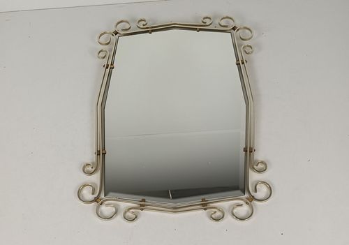 Hollywood Regency Mirror Alumimium Frame Beveled Glass Mid Century Modern photo for sale