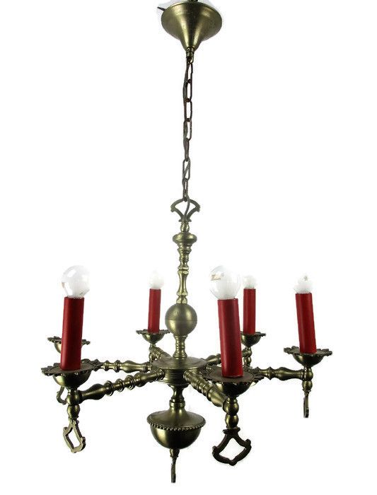 Chandelier 6 Lights Arms Ceiling Light Lamp Metal Tin Look Hobnails Very Rare