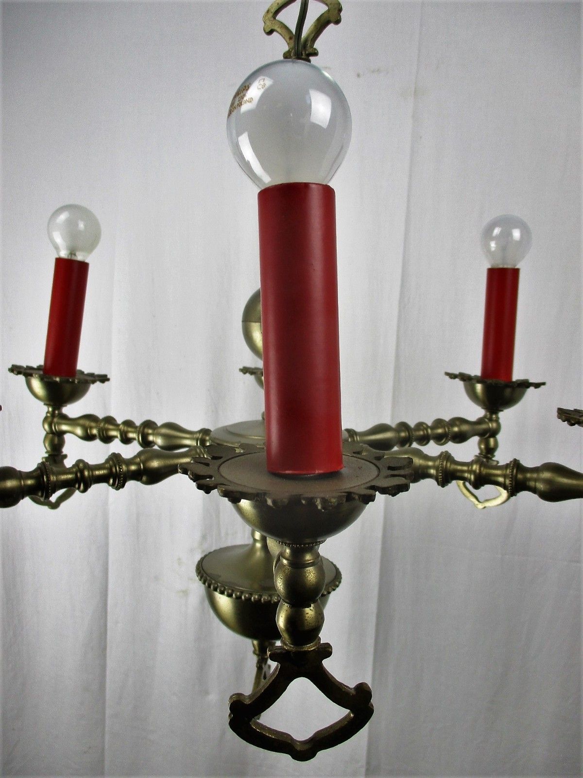 Chandelier 6 Lights Arms Ceiling Light Lamp Metal Tin Look Hobnails Very Rare photo vinterior