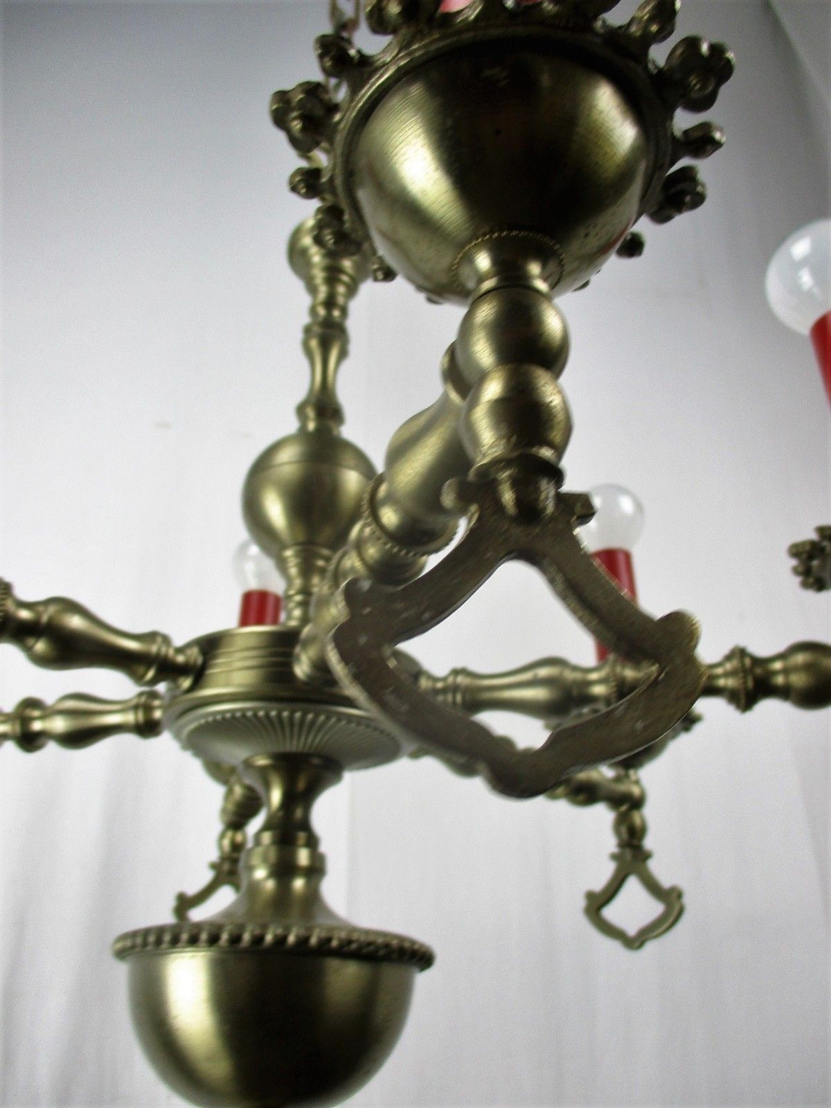 Lighting Chandelier 6 Lights Arms Ceiling Light Lamp Metal Tin Look Hobnails Very Rare photo