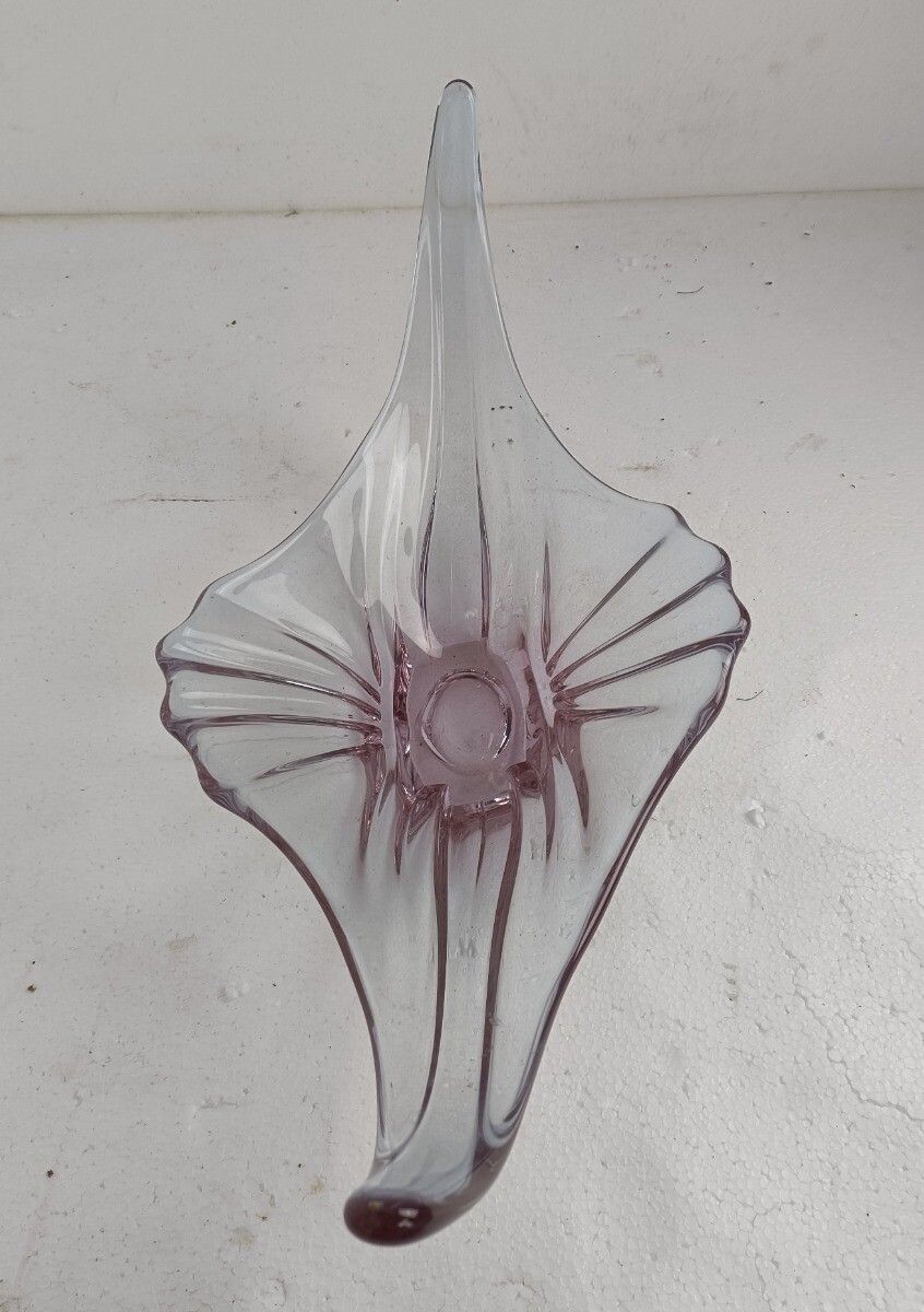 Val St Lambert Belgium Bowl Dish Centerpiece Pink Purple Art Glass Vintage photo Home Decor
