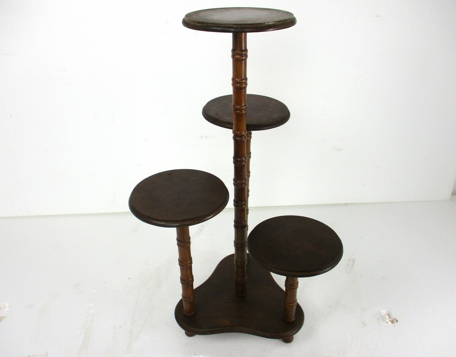 Xl Vintage 4 Tier Pedestal Table Plant Flower Stand Side Table Carved Wood Htf photo furniture