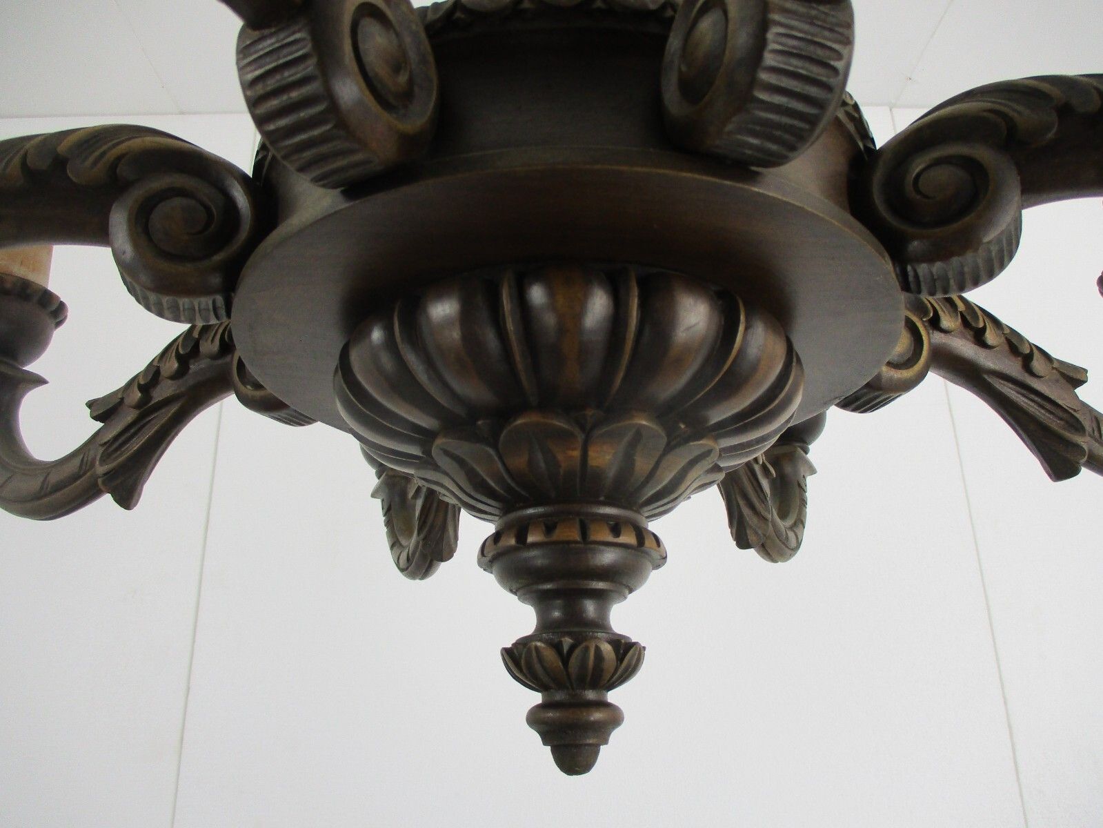Hand Carved Wooden Chandelier Ornate 8 Arm Lights Mid Century Modern Gorgeous photo vintage