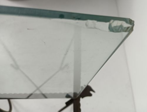 Vintage Wrought Iron Glass Top Side Porch Table Occasional Wine Table Plant Stan photo vinterior