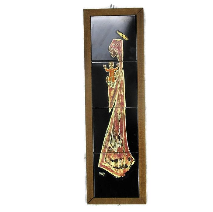 Virgin Mary Infant Child Madonna Ceramic Wall Tile Plaque Art Hanging Belgium