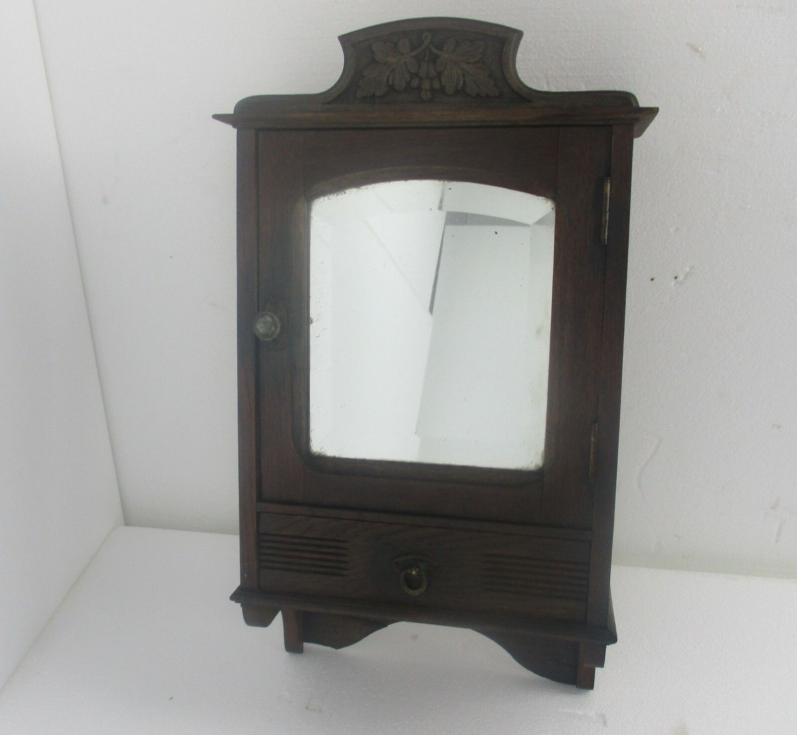 Kitchen Medicine Apothecary  Bathroom Cabinet  Carved Wood Ornate Beveled Glass photo furniture