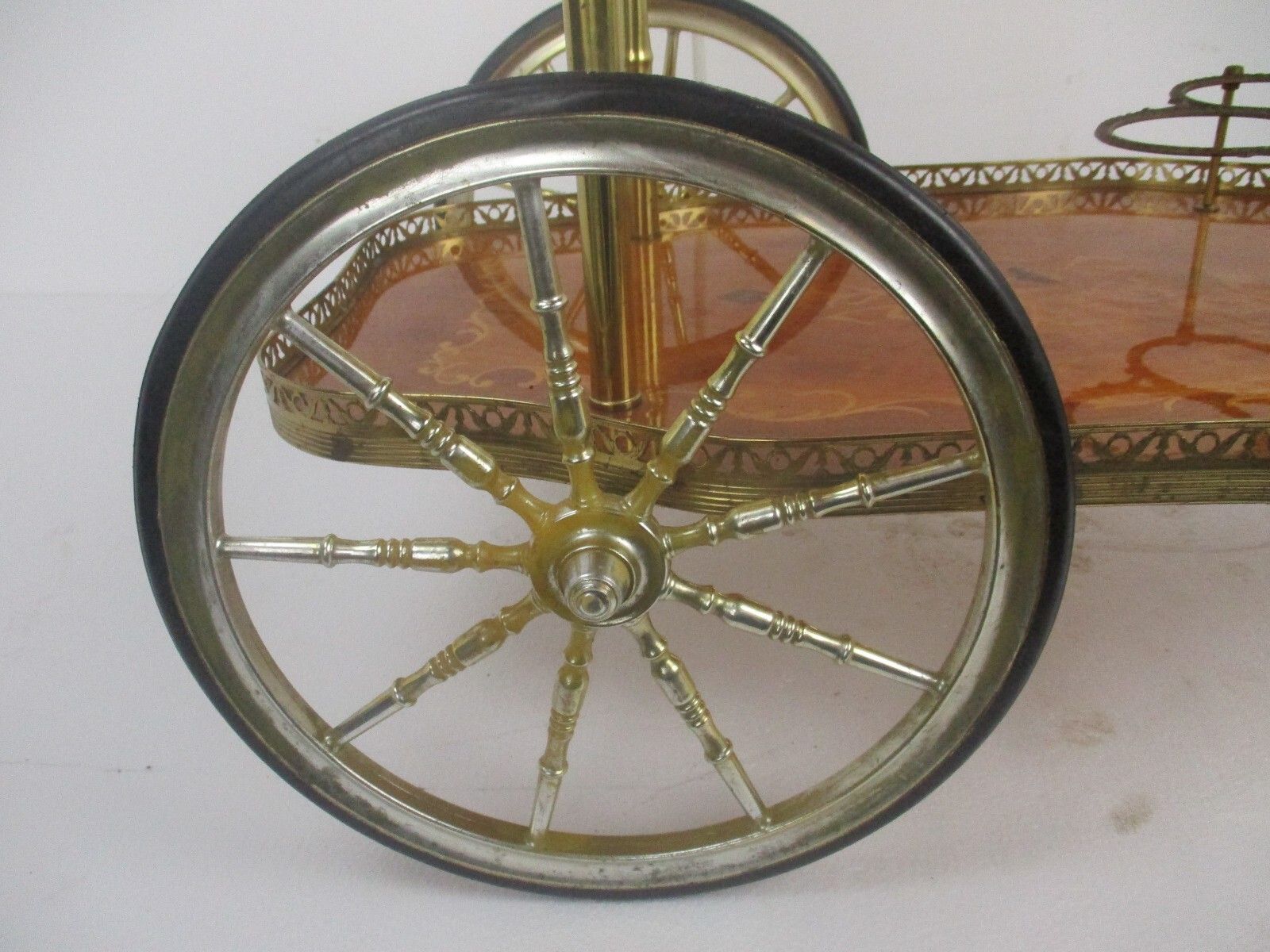 Italian Bar Cocktail Tea Cart Trolley Italian Hollywood Regency Marquetry Inlay photo vintage