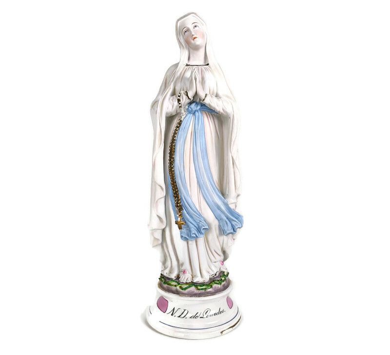 Porcelain Bisque Statue Virgin Mary Our Lady Of Lourdes French  Collector Gorgeo