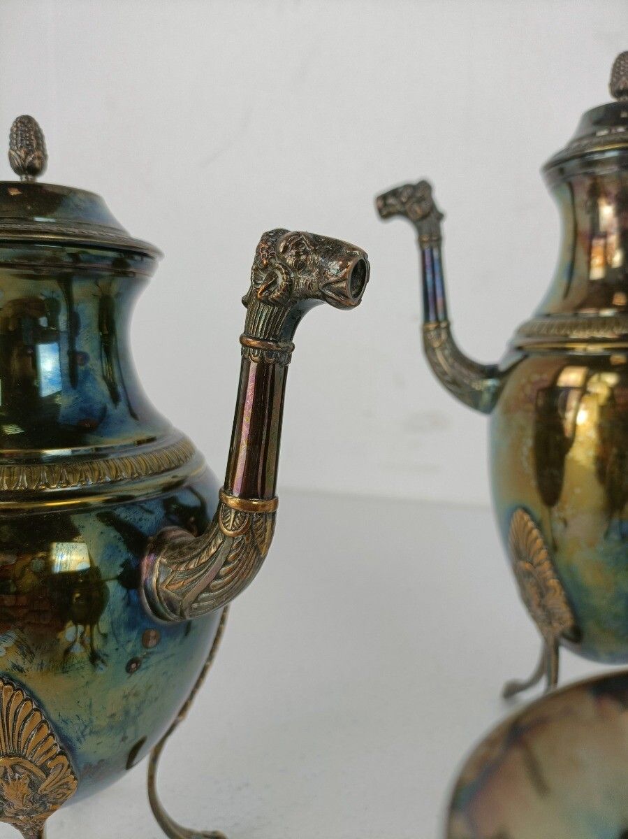 Set Of 4 Pieces Tea Coffee Set Silver Plated Marked B & C Neoclassical Camel Spo photo vinterior