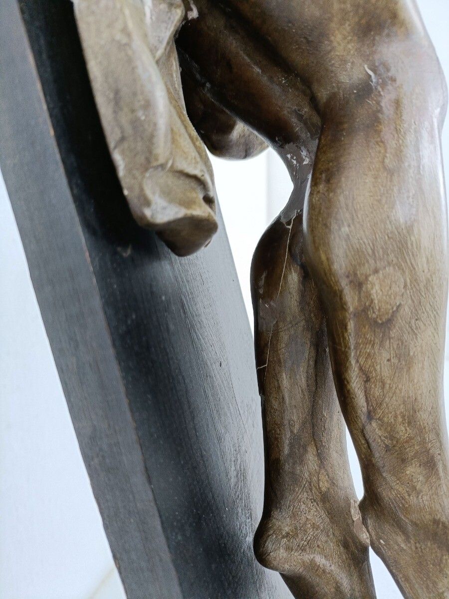 Xl Wood Hanging Church Crucifix Plaster Dramatic Corpus Piece Of Art Chapel Vint photo buy