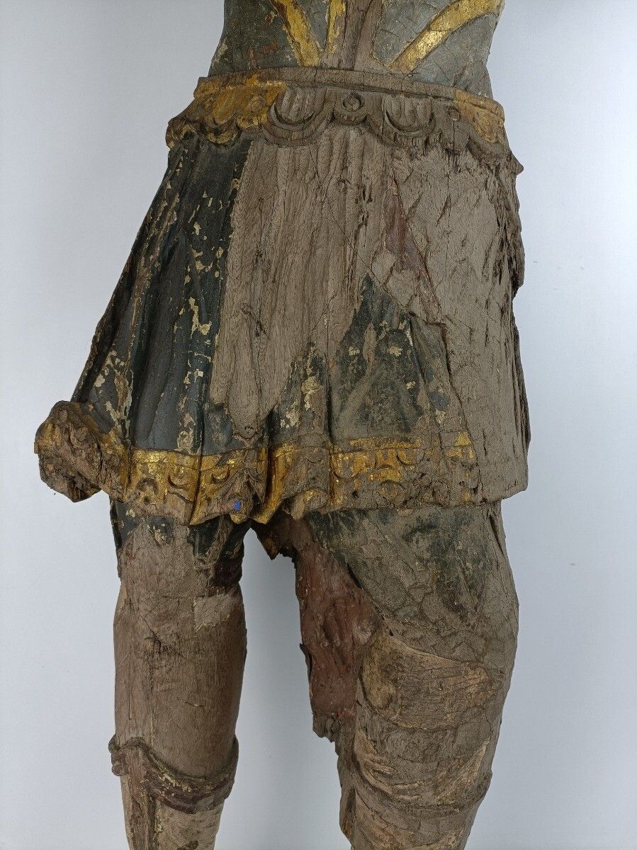 Exceptional Antique Hand Carved Wooden Statue 16th 17th Century Archangel Michae photo Art