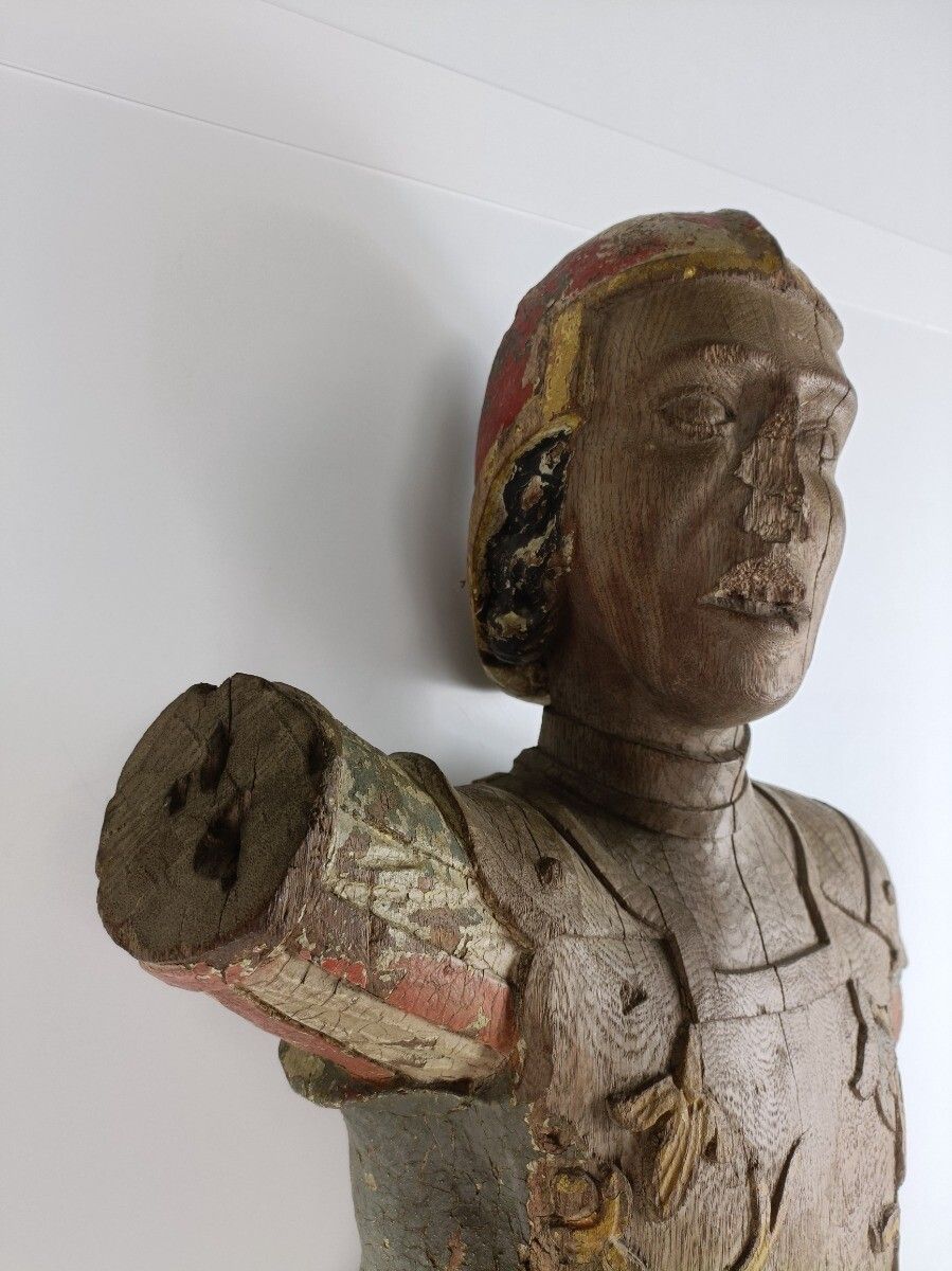 photo furniture Exceptional Antique Hand Carved Wooden Statue 16th 17th Century Archangel Michae