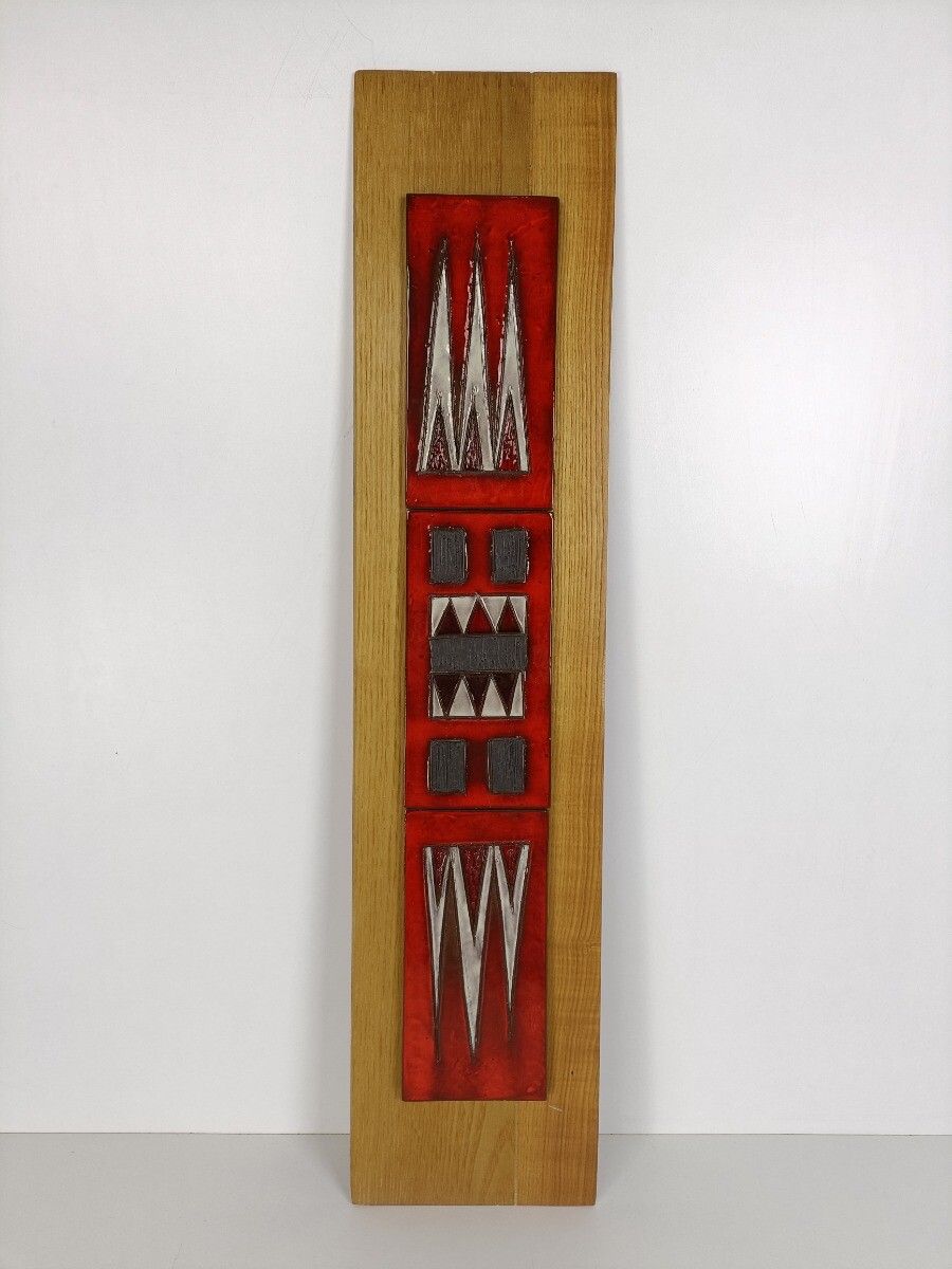 Funky Vintage Retro Wall Plaque Ceramic Tiles 3 Parts On Board Abstract photo vintage
