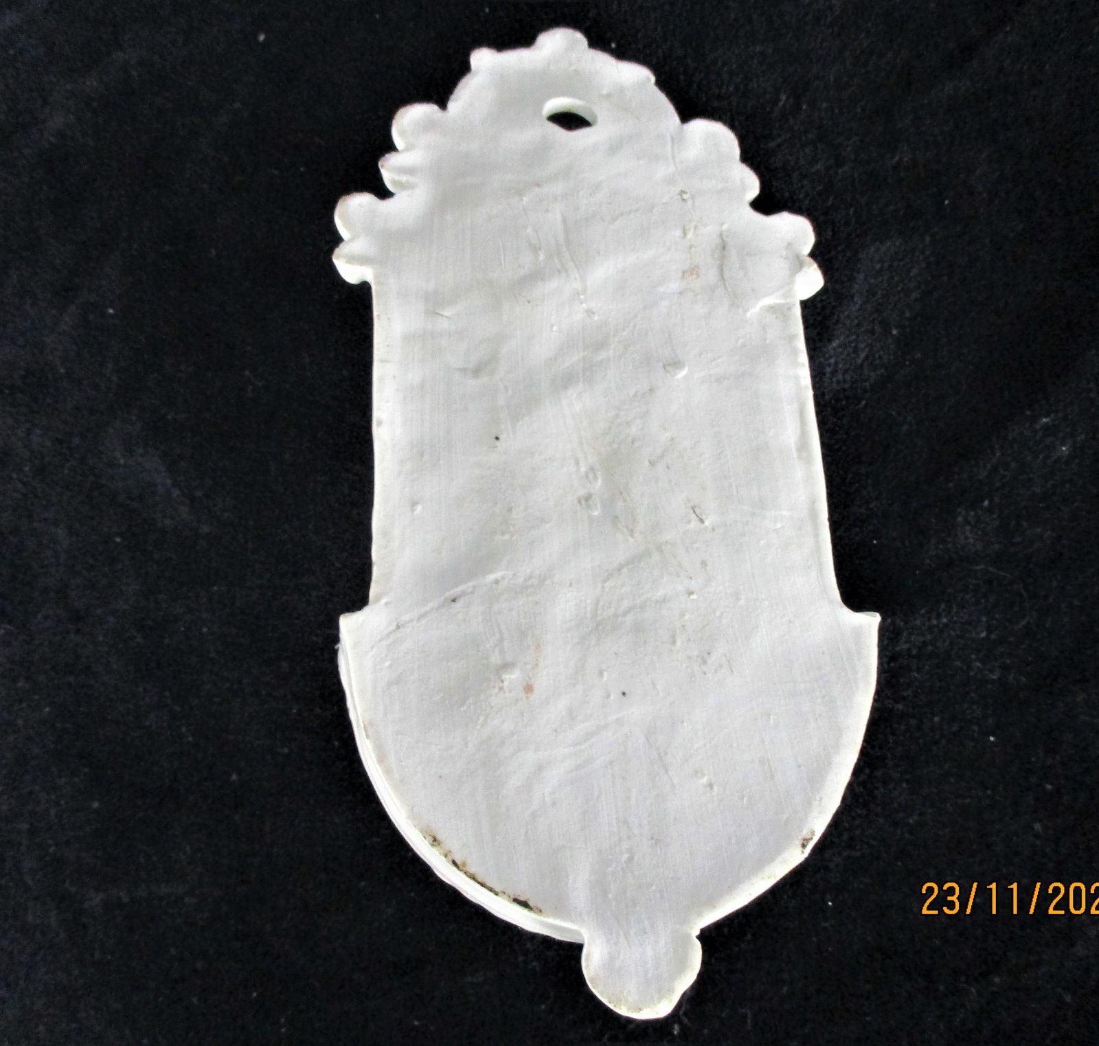Antique French Holy Water Font Vessel Bisque Porcelain Virgin Mary Madonna With photo vintage