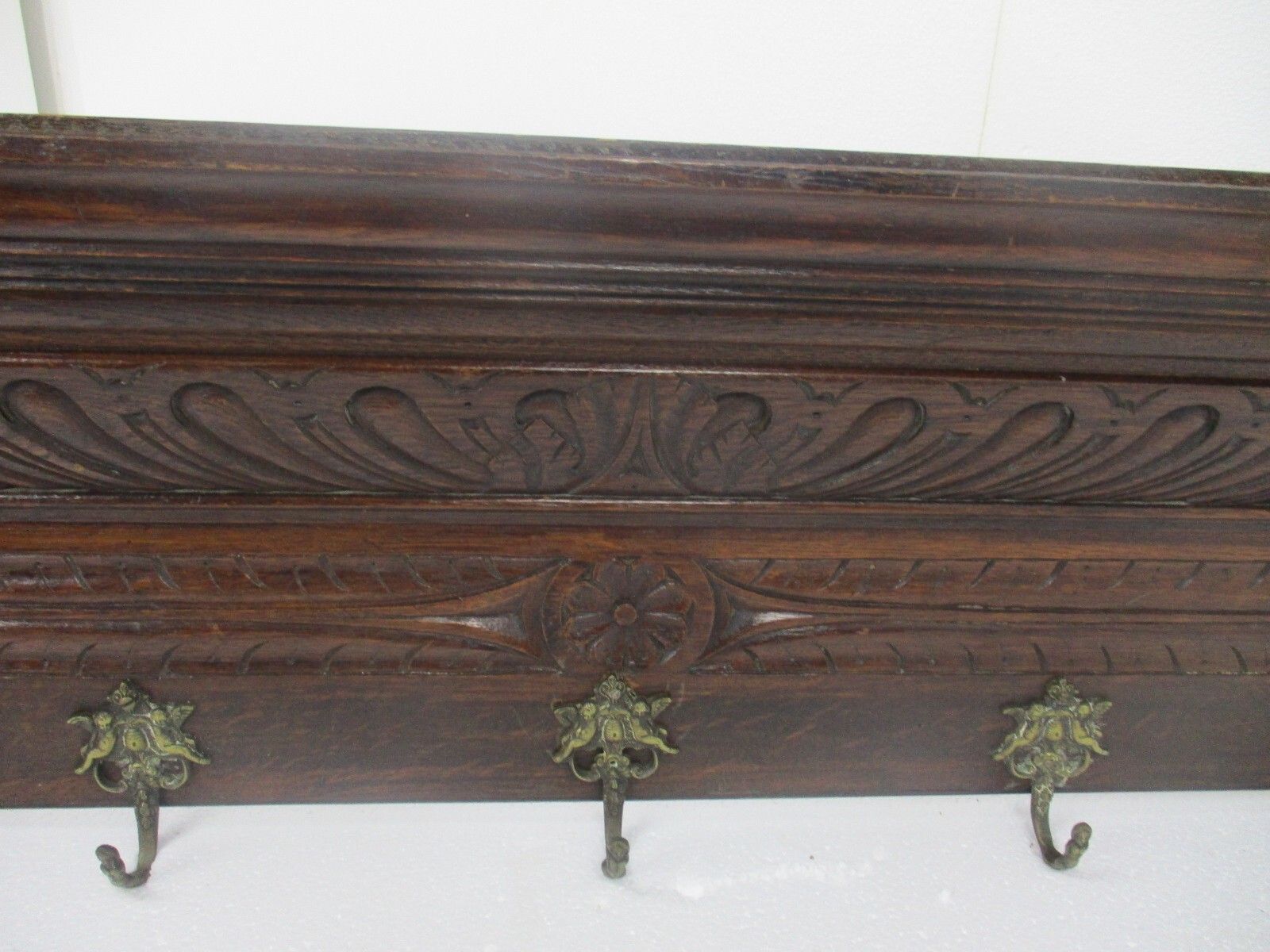 Hand Carved Wood Oak Coat Hat Kitchen Hallway Rack Ornate Lion Heads Wow Xl photo Furniture