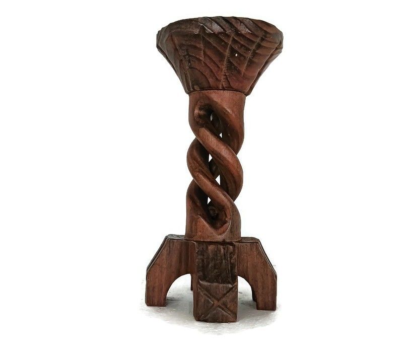 Mini Small Table Pedestal Plant Bonsai Stand Carved Wood Barley Twist Vintage