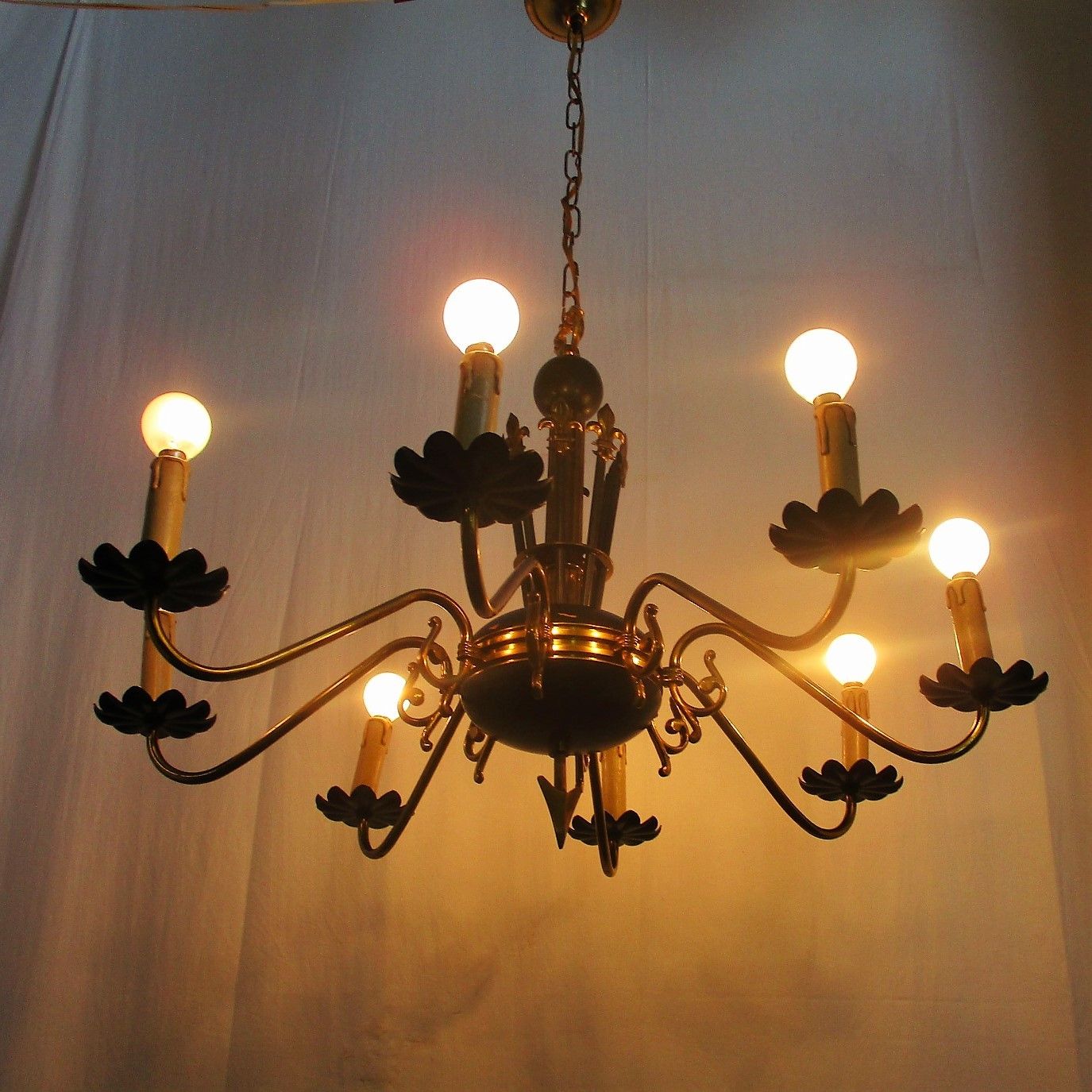 French Wooden Brass 8 Arms Lights Chandelier French Empire Fleur De Lis Rare Htf photo furniture