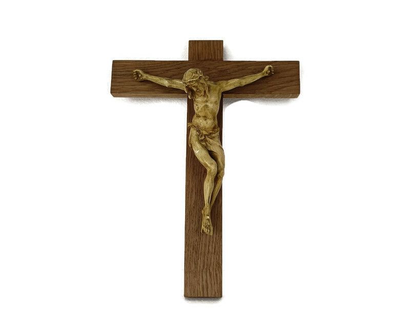 Xl Wooden Hanging Church Crucifix Plaster Dramatic  Corpus Piece Of Art
