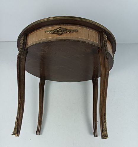 768.0 Round Italian Marquetry Wood Inlay Brass Trims Side Coffee Table Baroque Style V photo