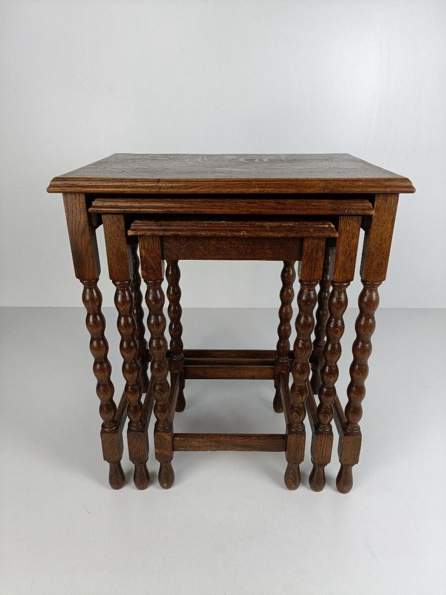 Set Of 3 Hobnail Legs Wooden Nesting Stacking Side Tables Barn Country Farmhouse photo vinterior