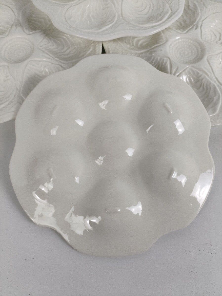 Set Of 8 Oyster Seafood Plates Porcelain Faience Hand Painted White Very Stylish photo Home Decor