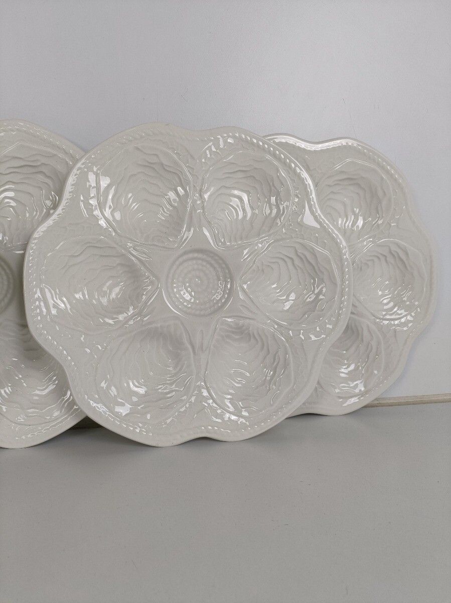 photo furniture Set Of 8 Oyster Seafood Plates Porcelain Faience Hand Painted White Very Stylish